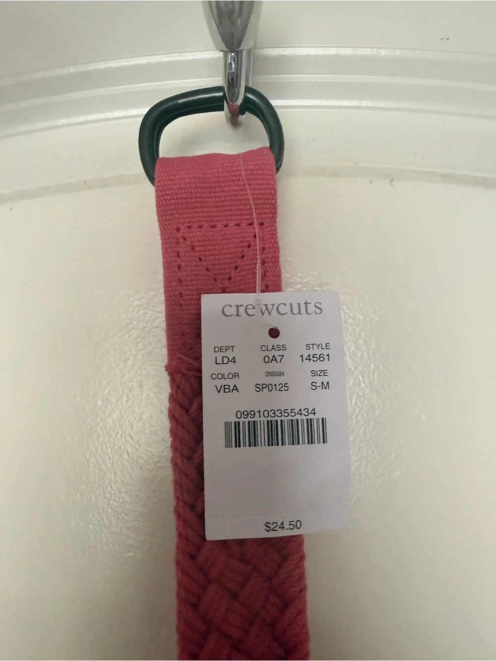 Crewcuts Braided Coral-Pink Fabric Belt with Dark Hardware